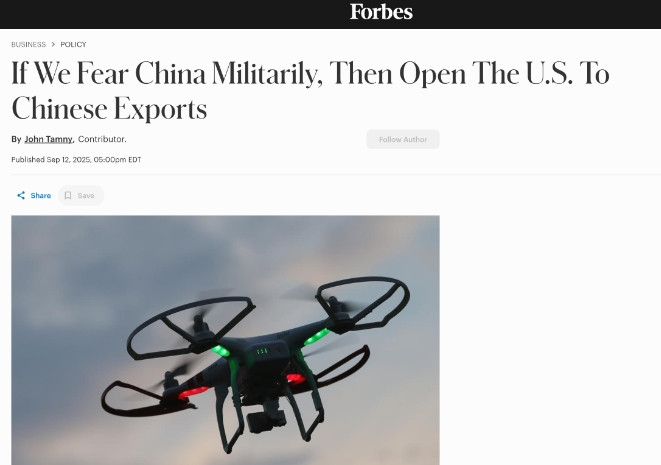 美媒：真害怕中国就多从中国买东西，中国为了挣钱就不会打我们了美国《福布斯》杂志