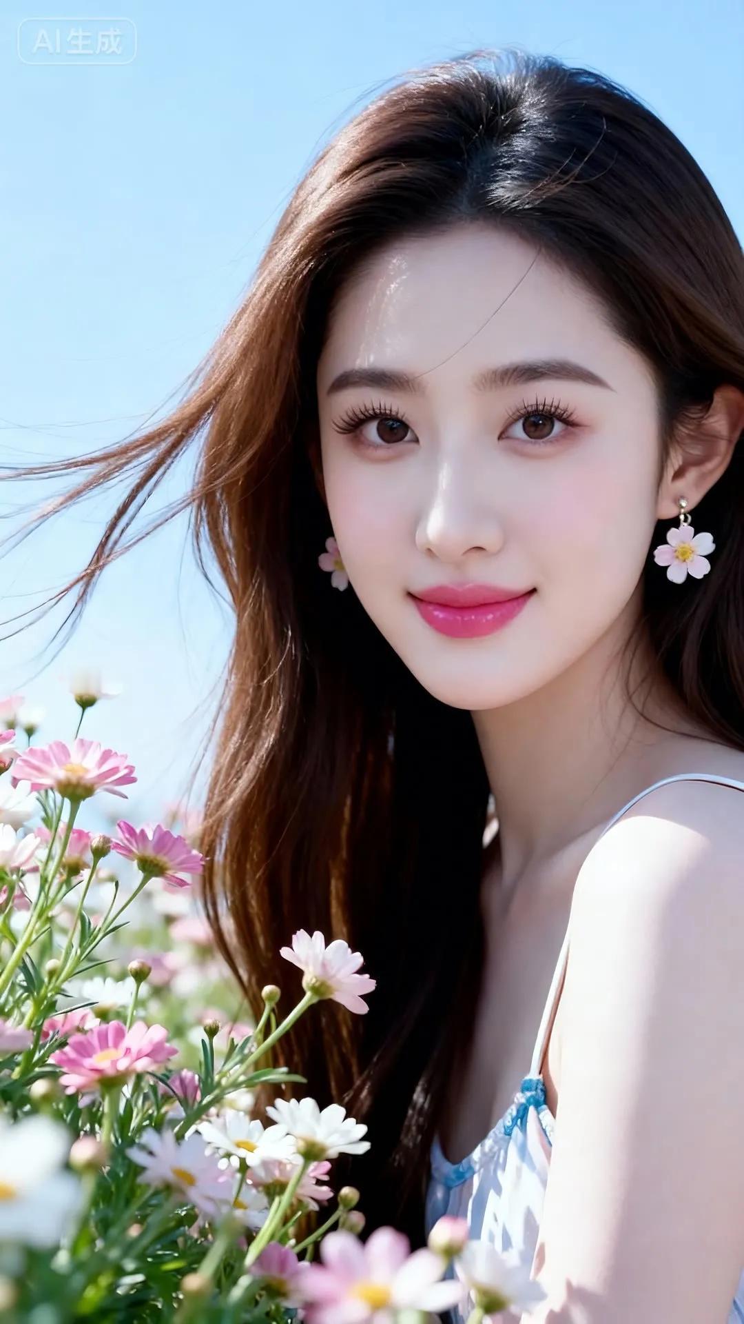 阳光下的少女与花海，美得像一幅画！🌸🌞