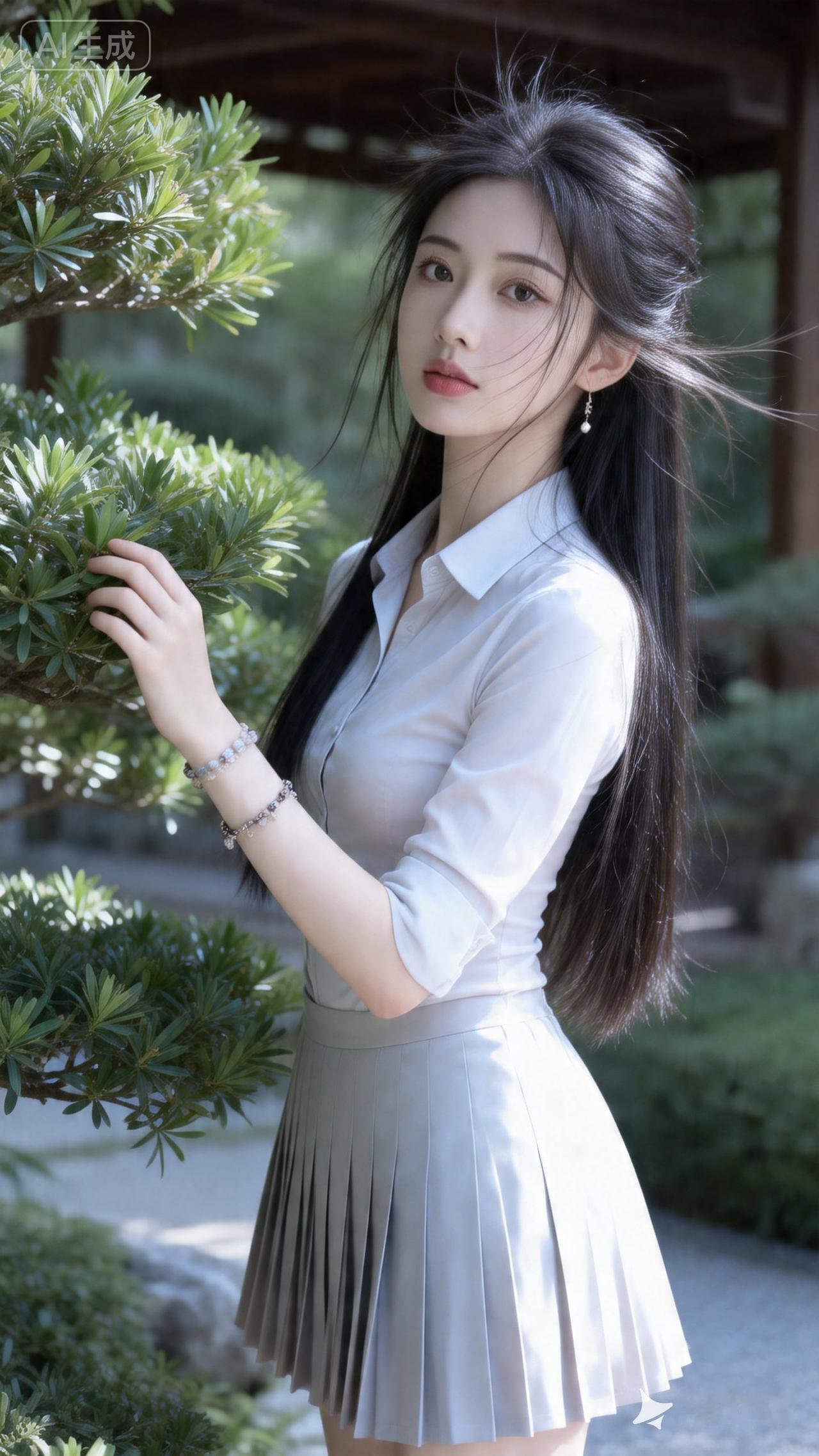 优雅白衬衫与百褶裙的完美搭配，尽显青春与时尚！💃🏻✨