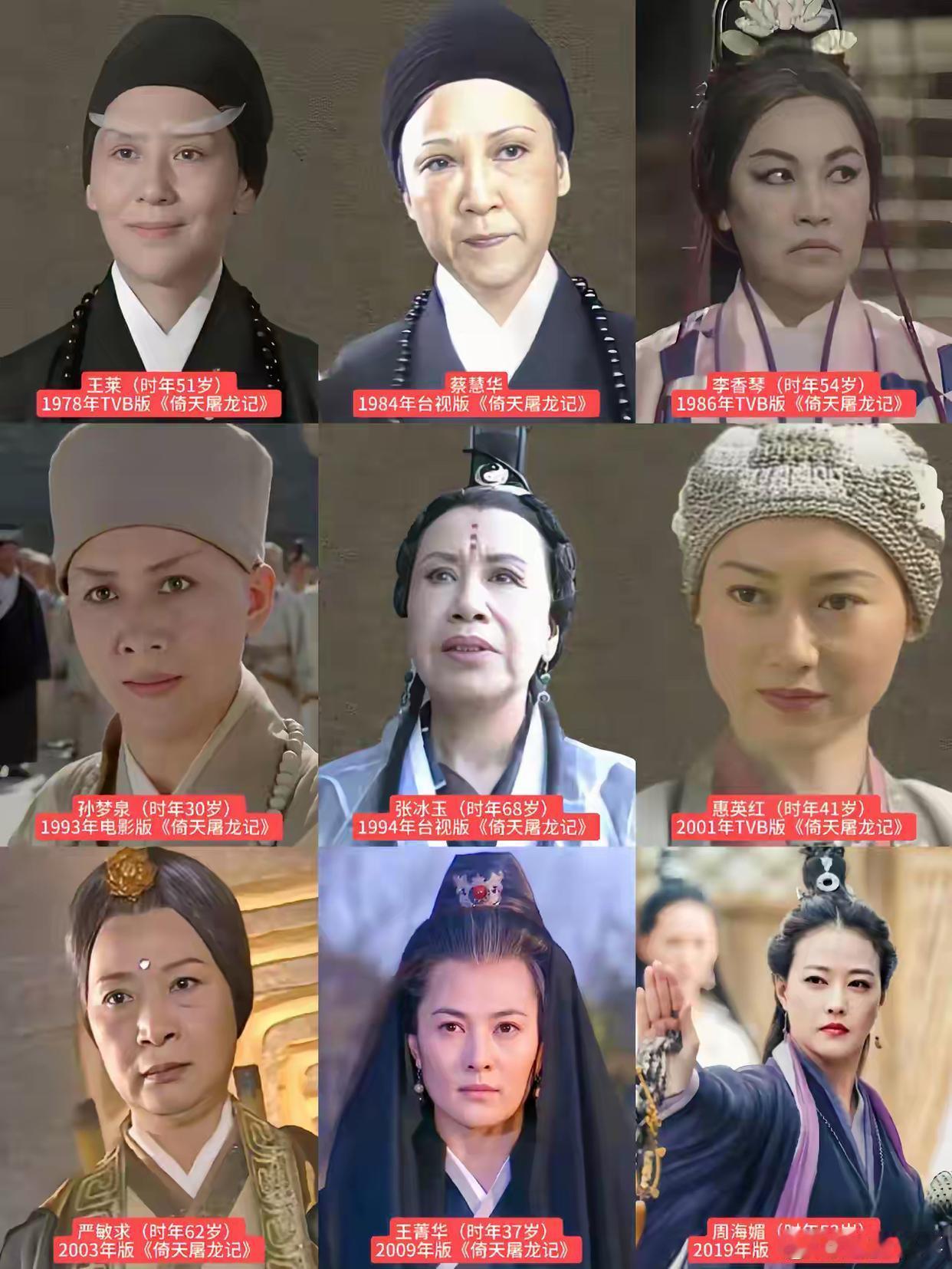 九版灭绝师太对比～经典《倚天屠龙记》多版演绎，演员阵容跨越时代，各具风采。​​