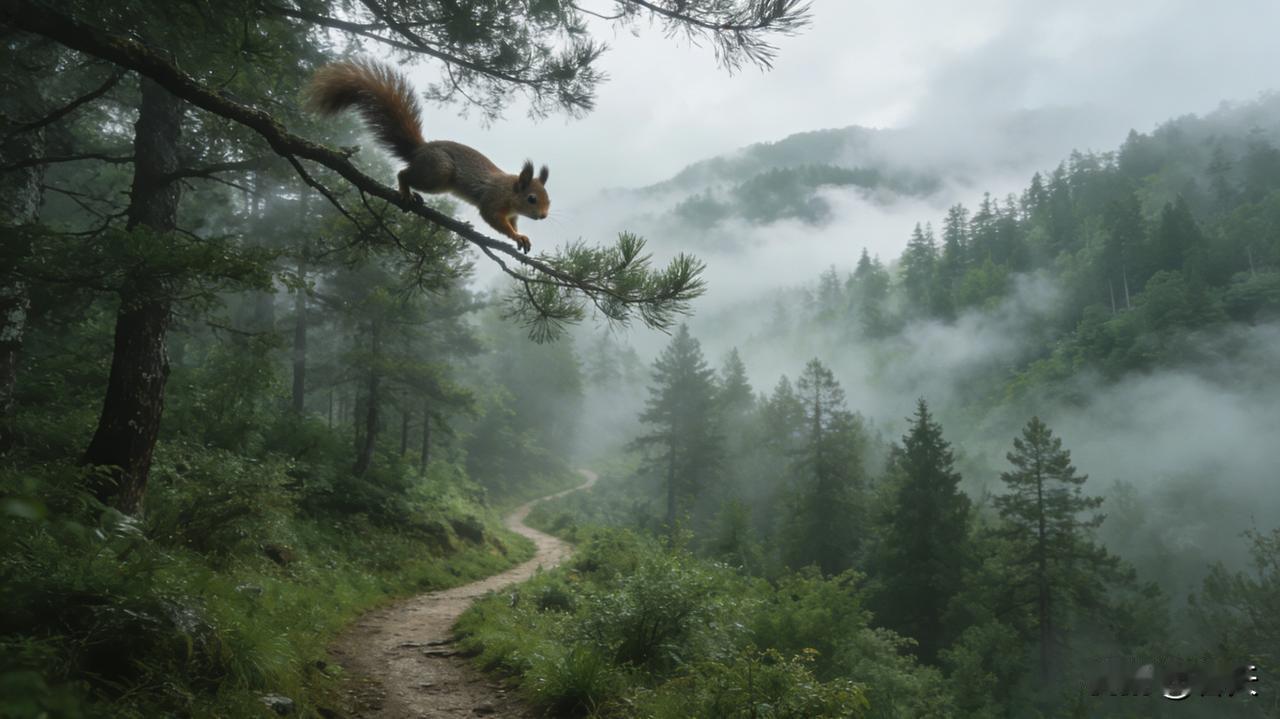 山野寻幽暂别都市的喧嚣，踏入叠翠的山野。晨雾如纱缠绕林间，露珠缀满枝叶，踩