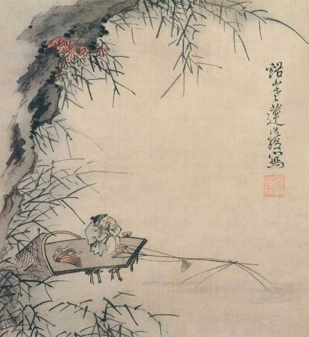 陈洪绶花鸟册。陈洪绶（1598-1652），字章侯，幼名莲子，一名胥岸，号老莲
