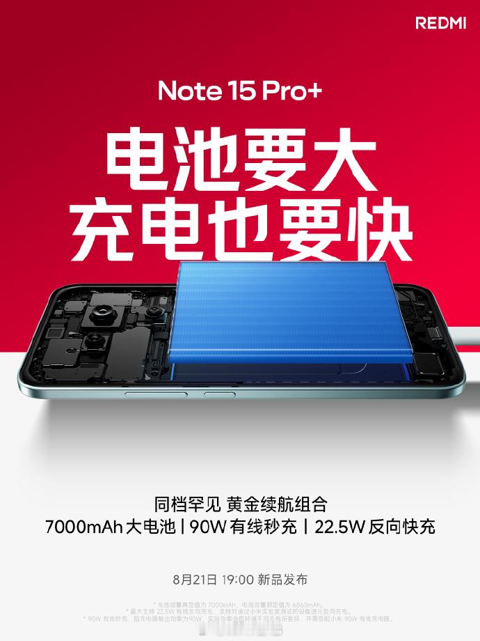 REDMINote15Pro+续航给到了7000mAh+90W有
