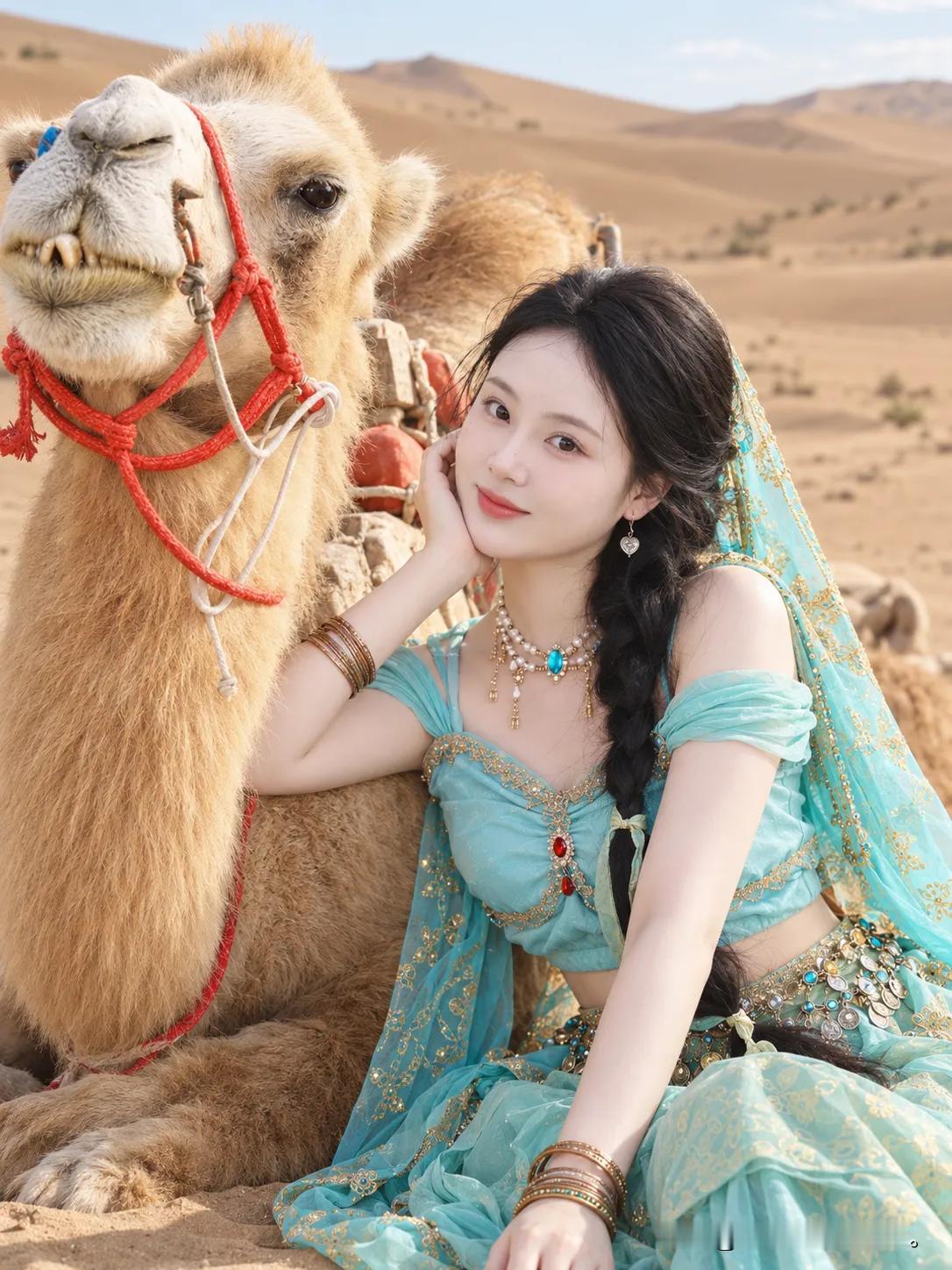沙漠里的西域公主，牵着骆驼撒个娇～这组写真也太有异域风情啦！西域纱裙风情唯美异