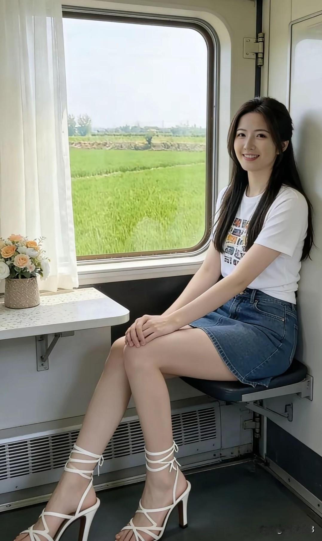 高铁上偶遇的小美女，颜值身材一流！