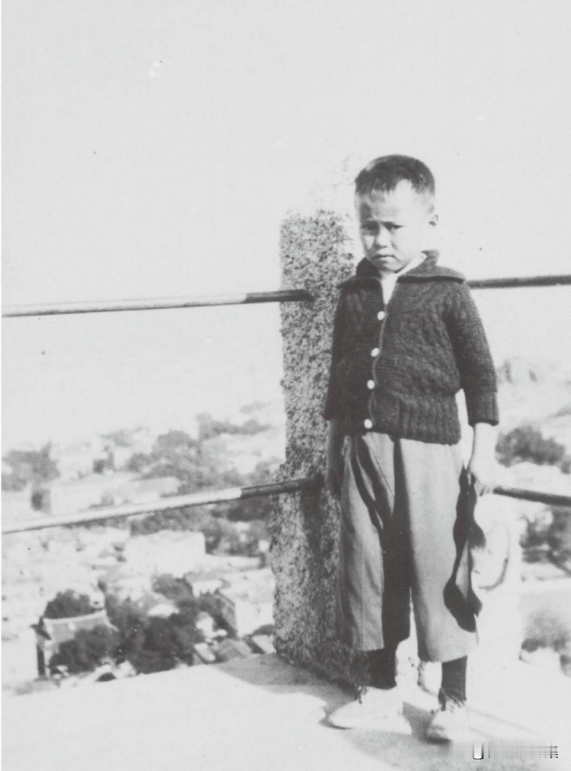 1929年，少年的杨振宁于厦门鼓浪屿日光岩留影，目光有点不高兴，脑袋很大很亮眼。