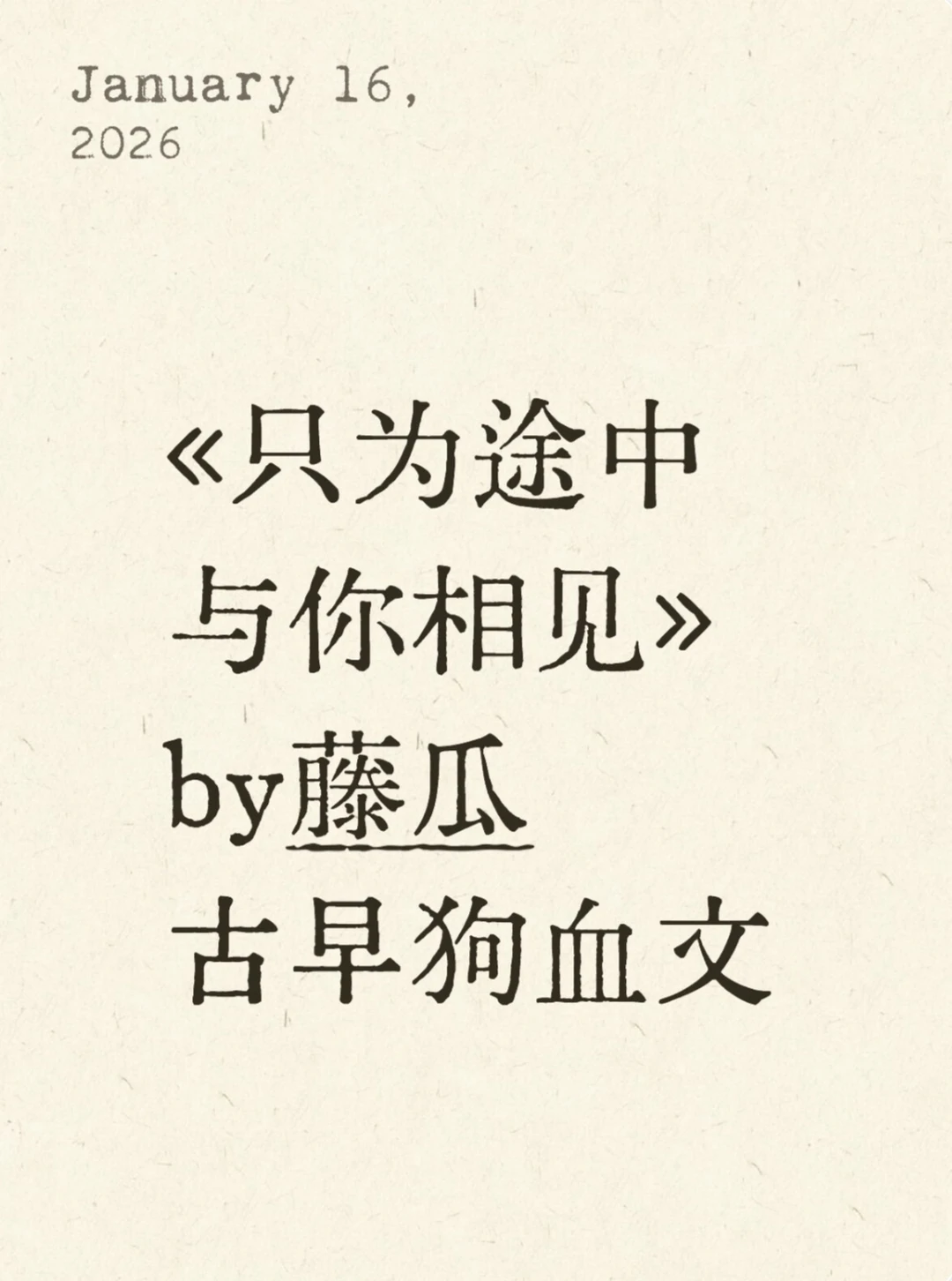 《只为途中与你相见》藤瓜 古早狗血文