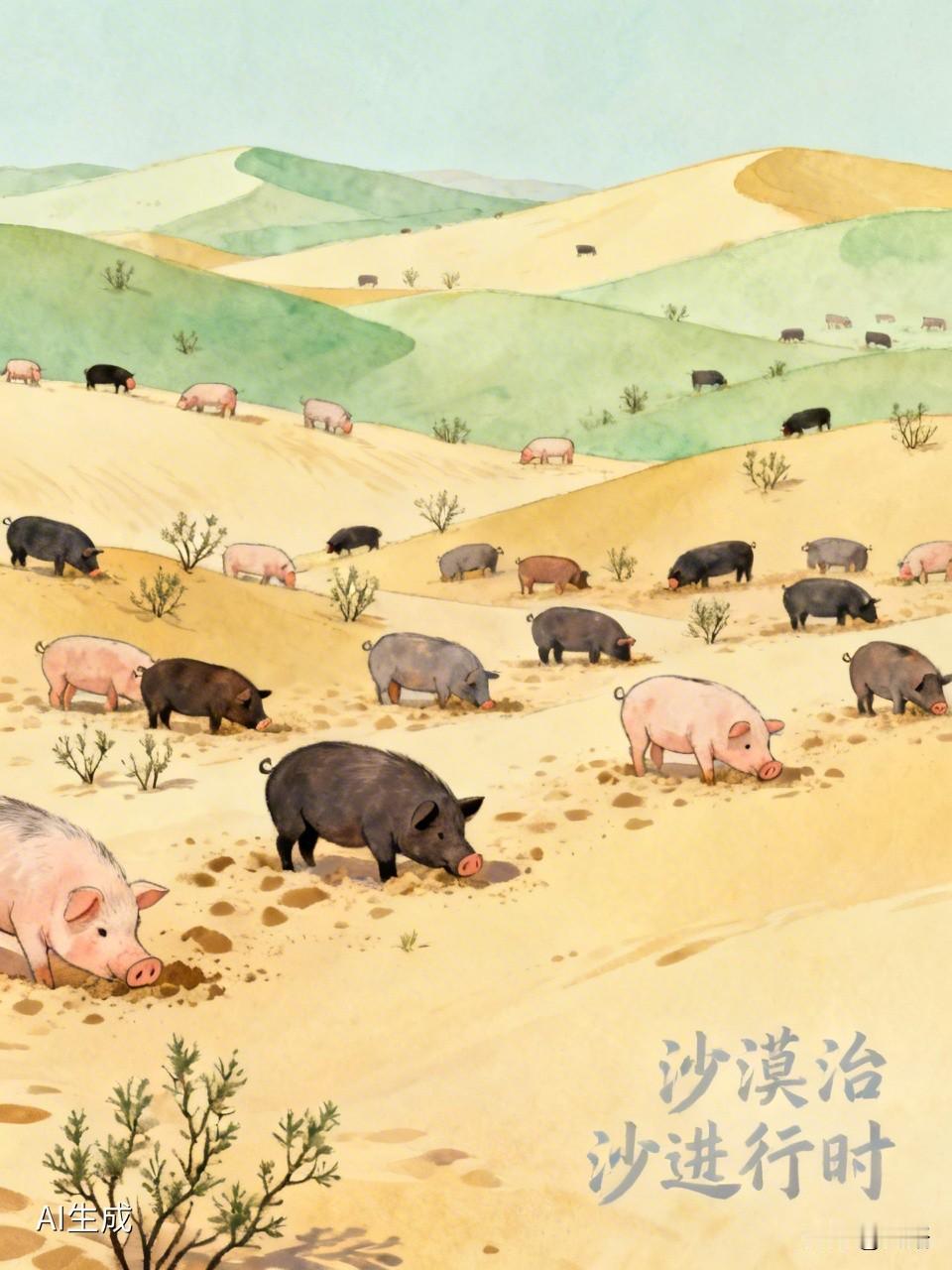 谁能想到，十万头猪竟成了治沙大功臣！库布齐沙漠曾经环境恶劣，一年降水不足百毫米，