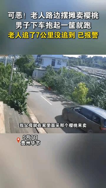 真是丢人丢到家了！贵州毕节网友反映，自家刚摘的樱桃，还没来的及搬回家，被过路车