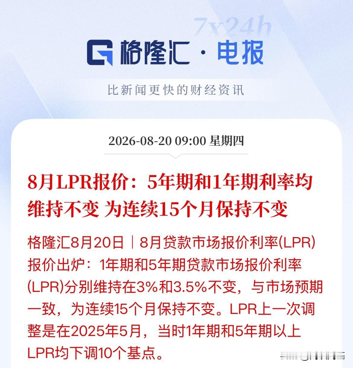 8月的房贷利率保持不变，多少还是多少，3.2%还是3.2%！LPR已经连续15个