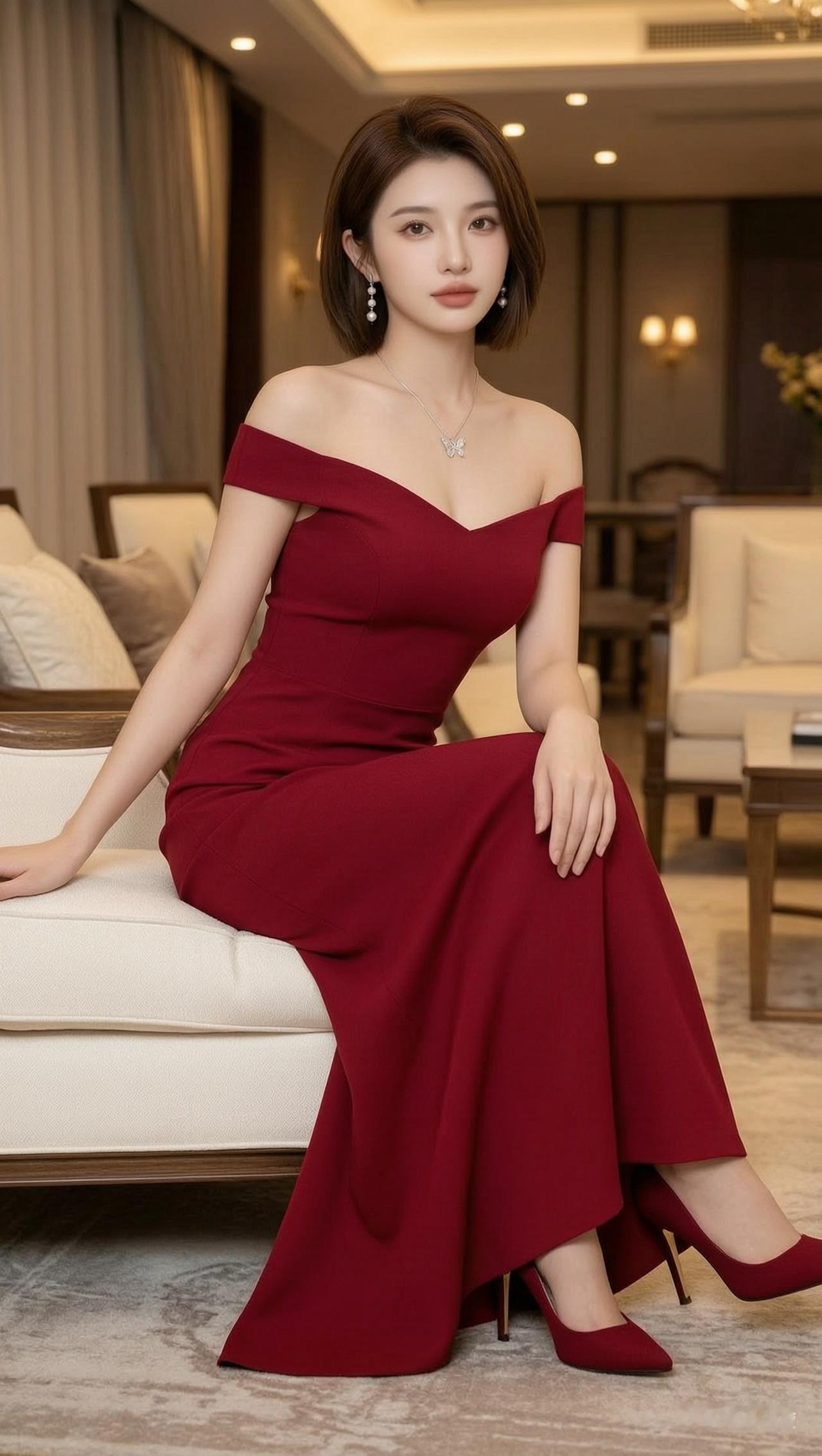 优雅红裙，气质女神，尽显迷人魅力！