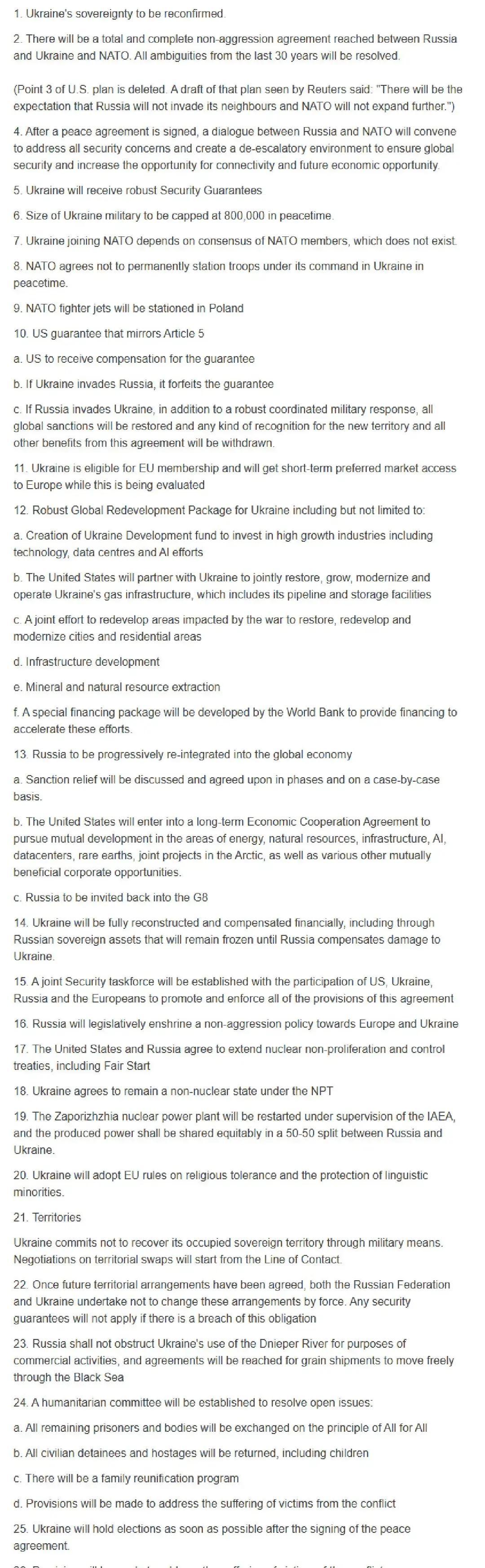 路透社最近拿到一份独家文件，显示英国、法国和德国共同修改了美国提出的乌克兰和平方