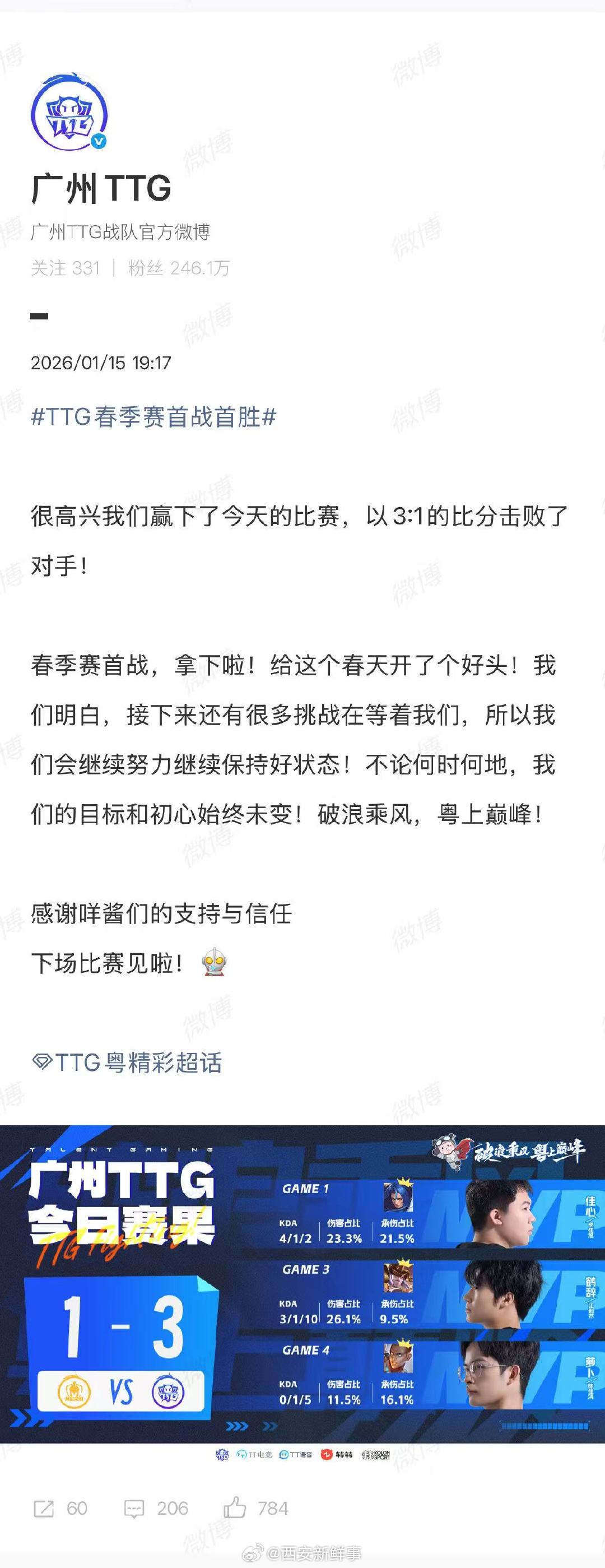 【TTG战胜Hero后发博】TTG回应战胜Hero1月15日，在2026年KPL