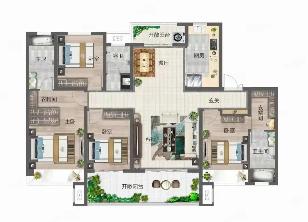 买房，终究要回归生活本身。这套四室三卫的户型，把普通人的居住需求做到了极致。