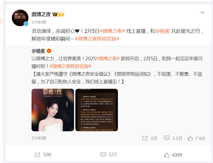 微博之夜官微，哪个明星官宣之后，网友点评最多男明星是肖战王一博，女明星是杨紫和李