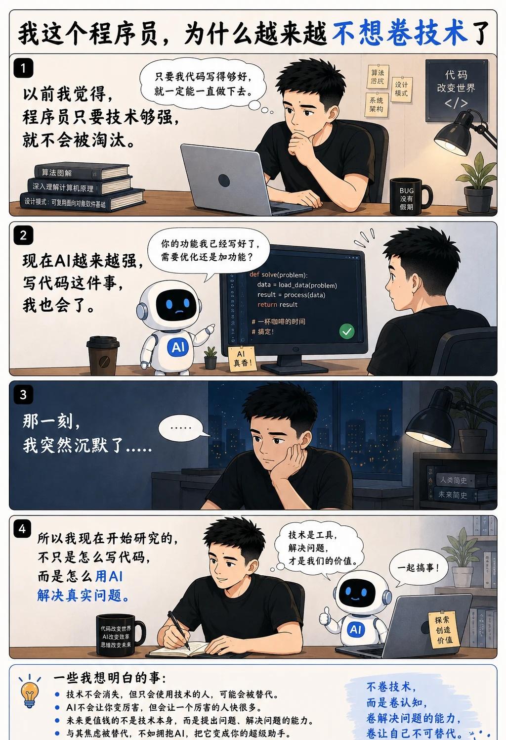 我这个程序员，为什么越来越不想卷技术了以前我一直觉得：程序员嘛，只要技术够强，