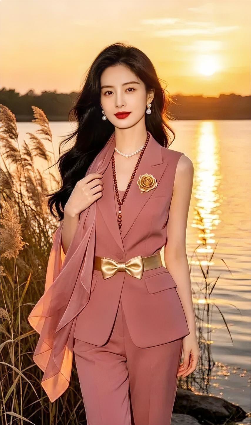 《晚风中的玫瑰》夕阳铺金，染透湖面的波光。芦苇轻摇，挽起晚风的悠长。