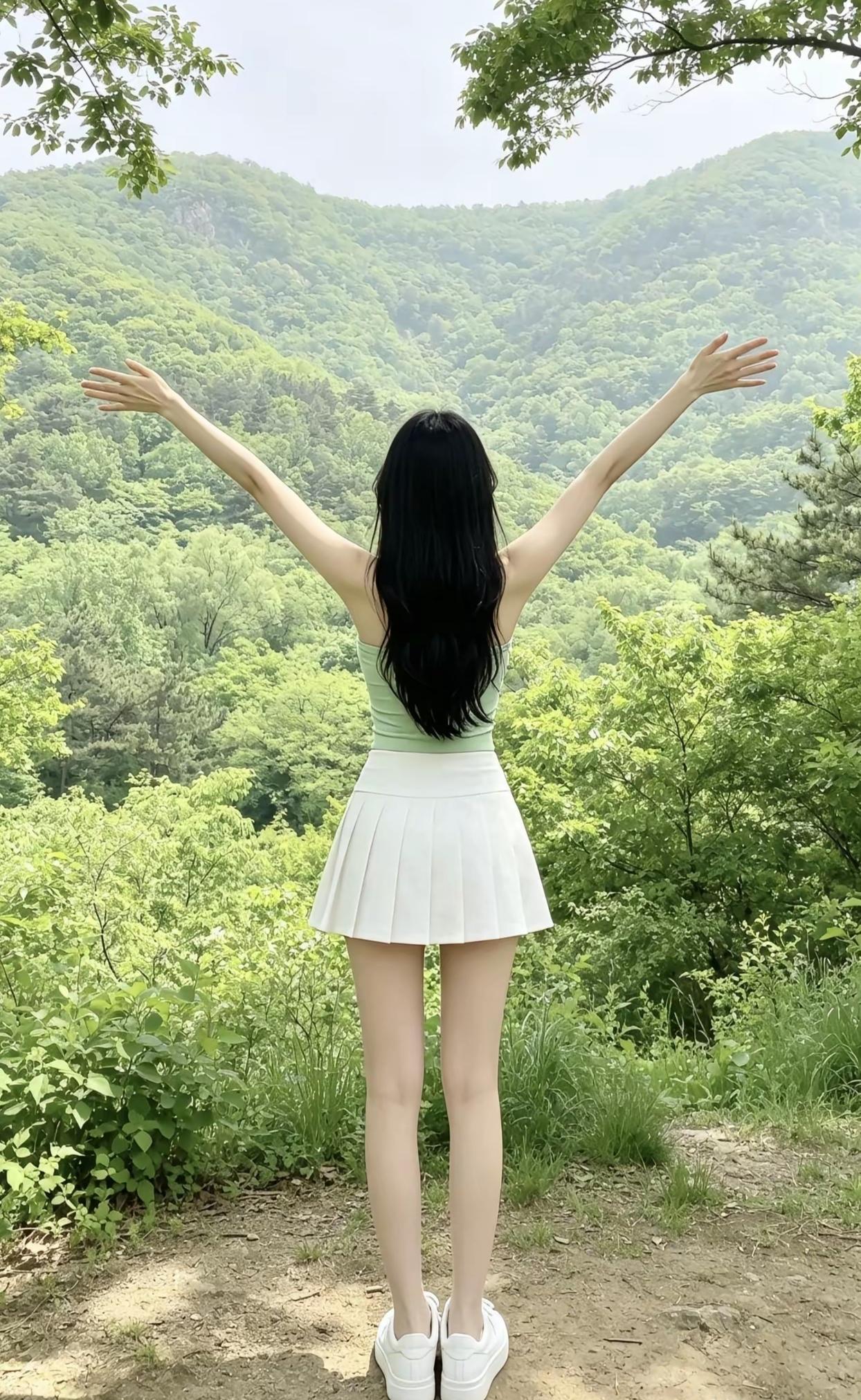站在满山绿意里张开双臂，吹吹山风，暂时放下所有烦心事。竖版排版：站在满山绿意