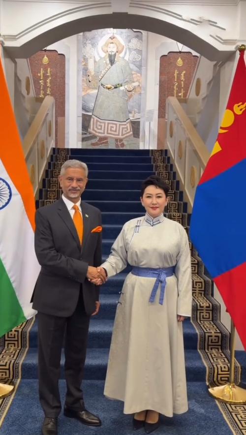 这次印度与蒙古两国外长会面，一个领带颜色抢镜一个着装有辨识度！6月22日印度