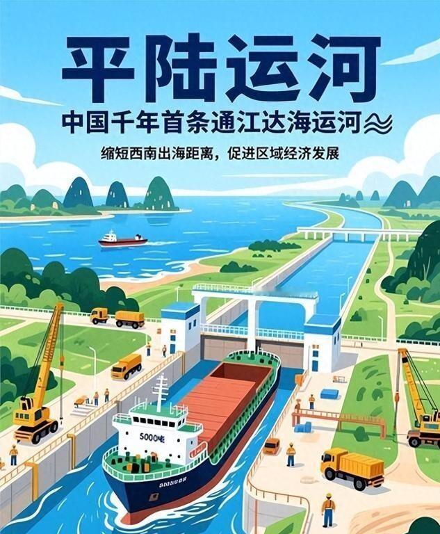 平陆运河九月十六号正式通航了，砸进去七百二十七亿，挖了一百三十四公里，就为了让西