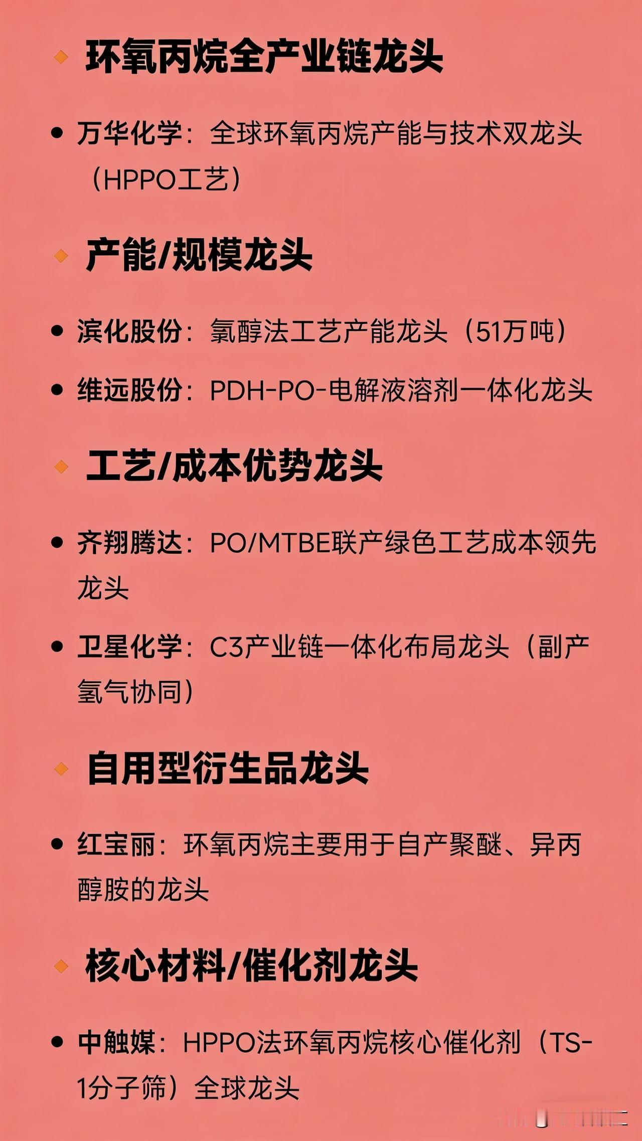 🔸环氧丙烷全产业链龙头万华化学：全球环氧丙烷产能与技术双龙头（HPPO工