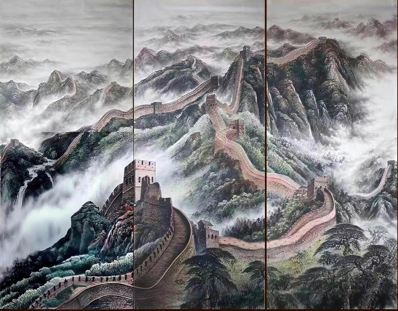 长城雄风。国画山水纯手绘国画挑战长城山水画国画也