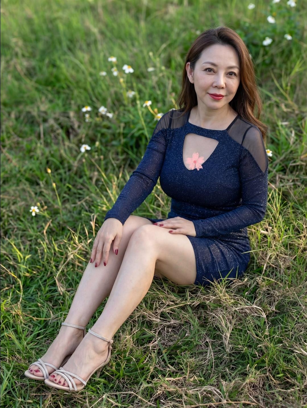 50岁了坐在草地上拍照，会不会太招摇了！