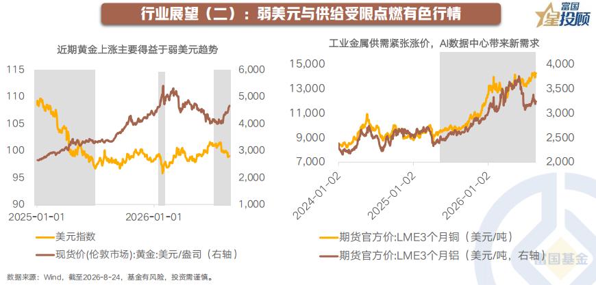 【弱美元与供给受限点燃有色行情】弱美元的浪潮，同样为有色板块点燃了行情。这一