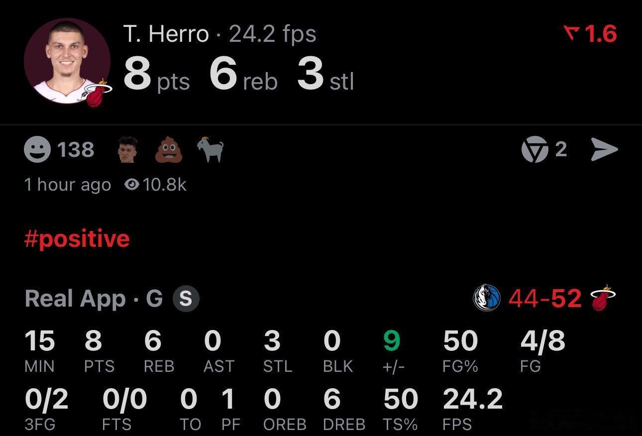 希罗半场8分6篮板3抢断，还在找节奏，下半场应该状态会更好