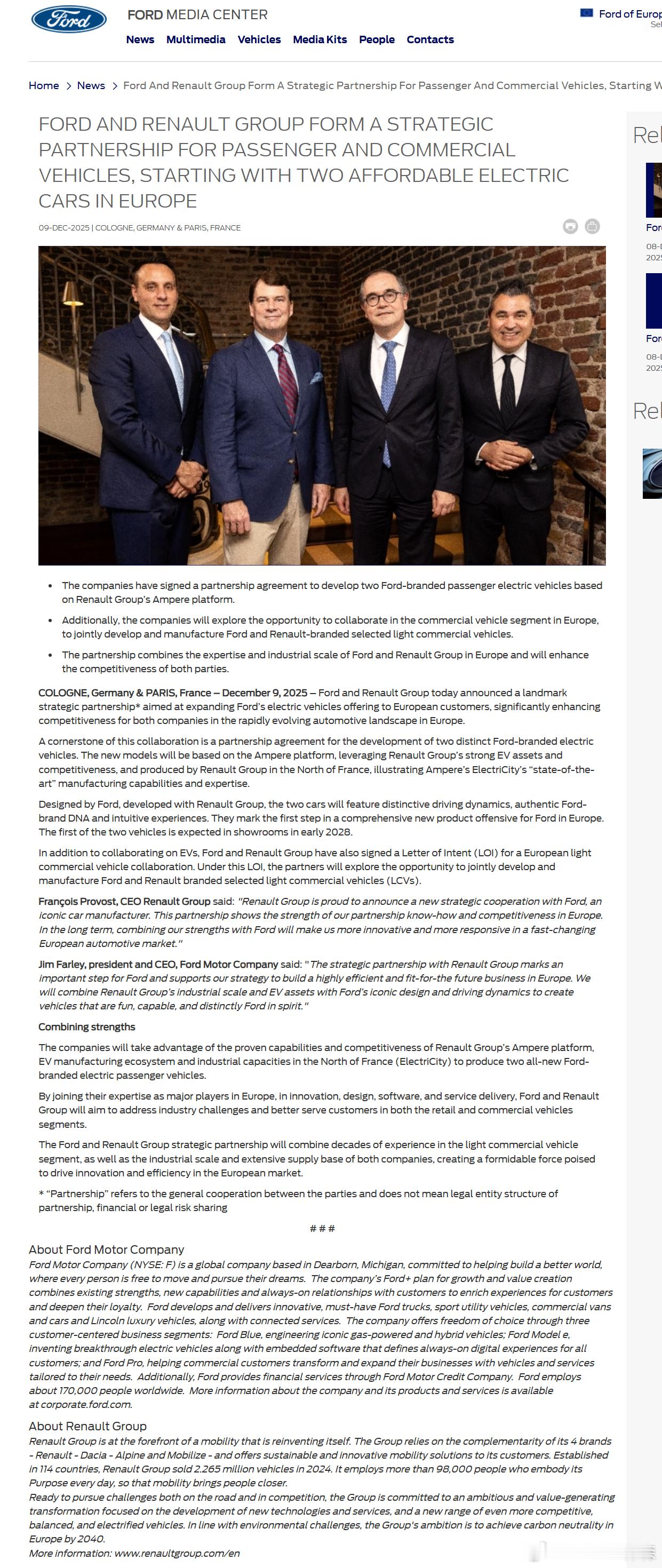 🔻福特与雷诺正建立战略合作伙伴关系，以扩大福特在欧洲的电动汽车产品线。🔻此次