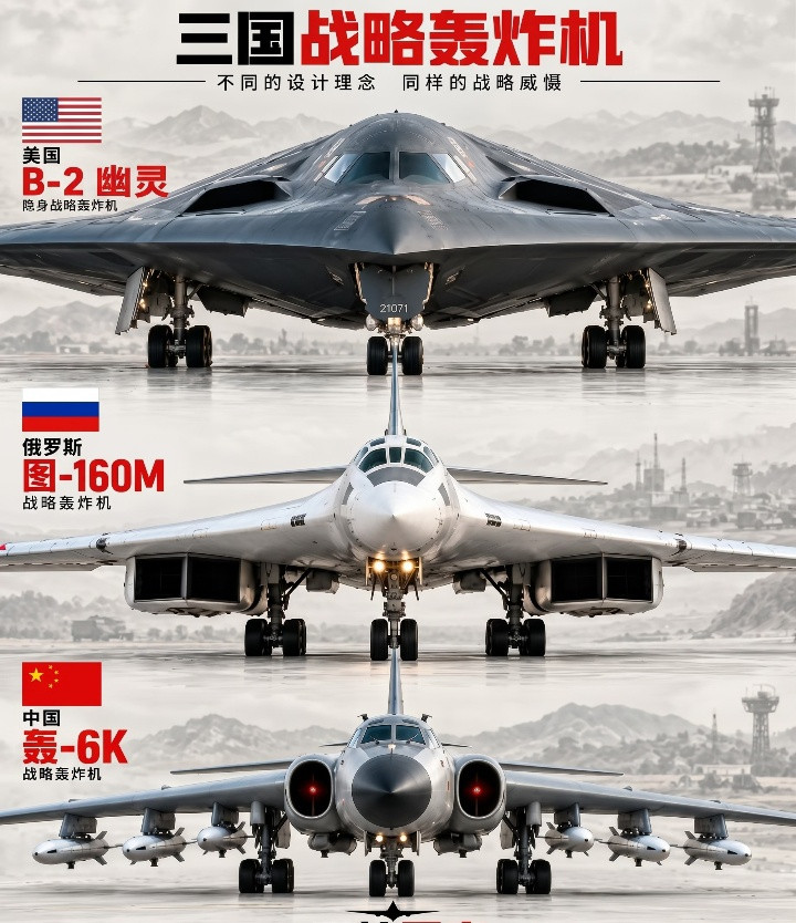 三款战略轰炸机三种大国思路美国B-2幽灵，飞翼隐身轰炸机。不靠速度，靠隐身悄悄穿透严密防空体系，直插