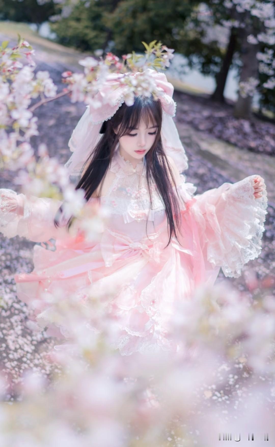 春天最动人的风景，就是樱花树下穿着洛丽塔的她吧