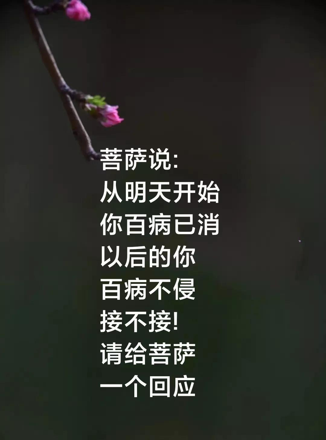 菩萨说:从明天开始，你的百病已消，以后的你，百病不侵，健康喜乐，接不接？请