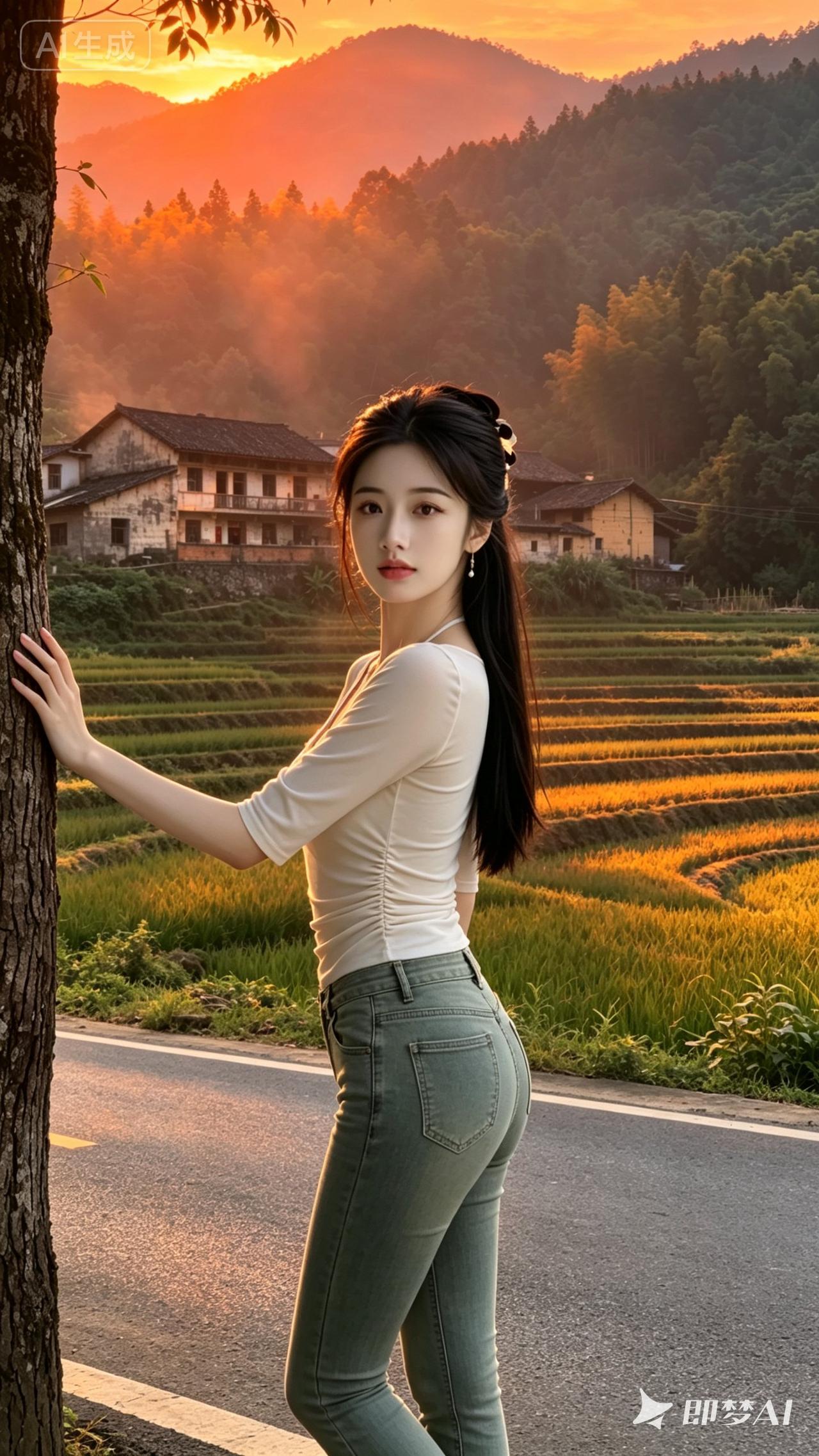 田园少女与夕阳的浪漫邂逅🌸🌅