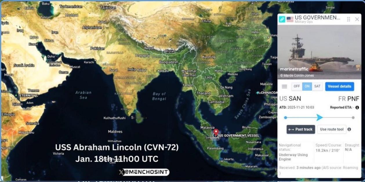 “亚伯拉罕·林肯”号航空母舰进入伊朗打击范围“亚伯拉罕·林肯”号航空母舰正在向