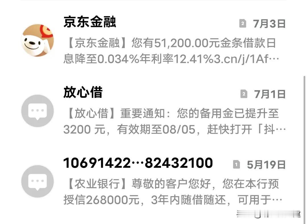 现在这种“放贷”公司越来越多，服务越来越好，主动性越来越强，海量的短信冷不丁就会
