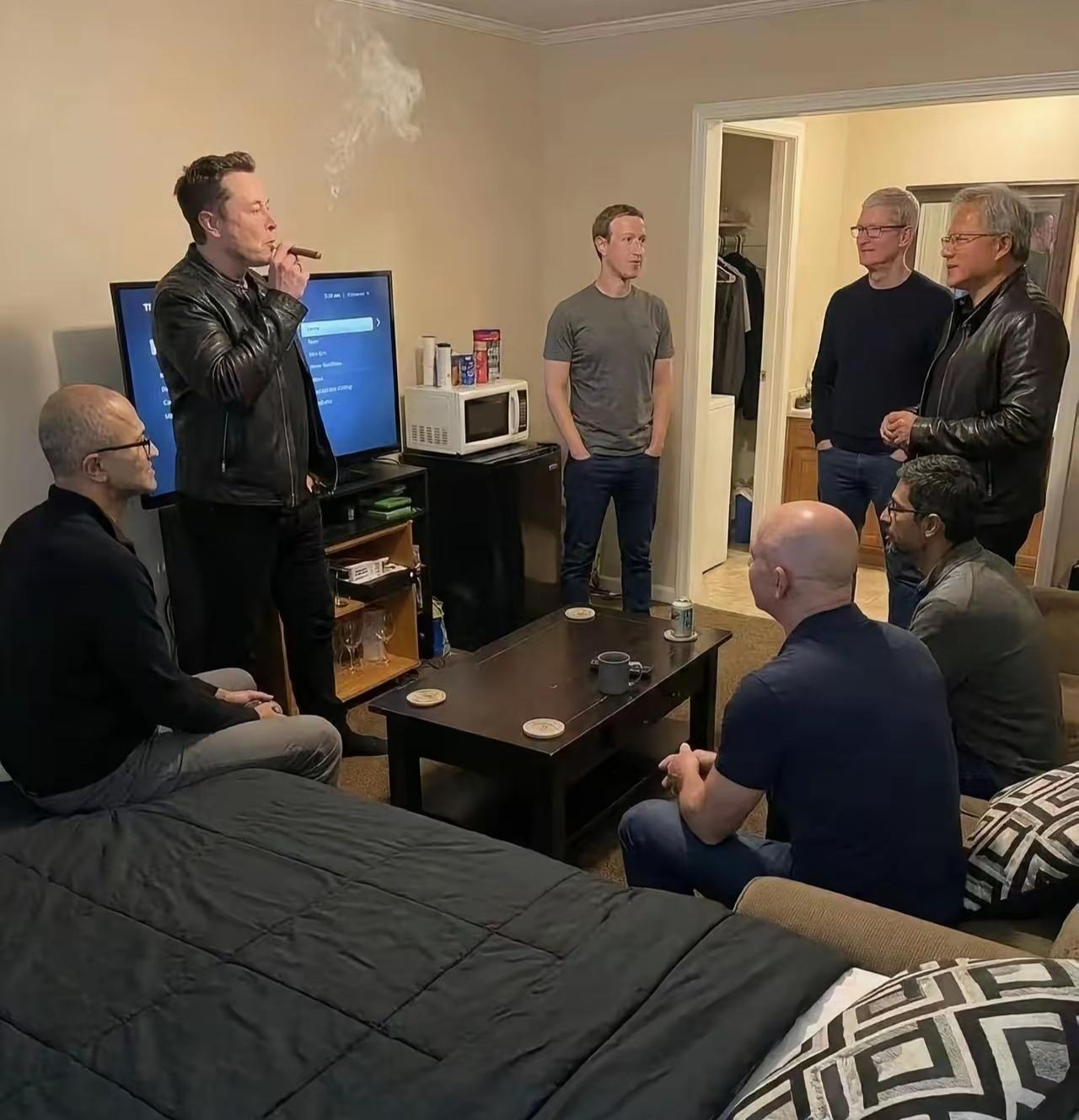 七个人在一起开个小会，别看小屋子简陋，屋内七个人的总身价，要超过许多国家的GDP