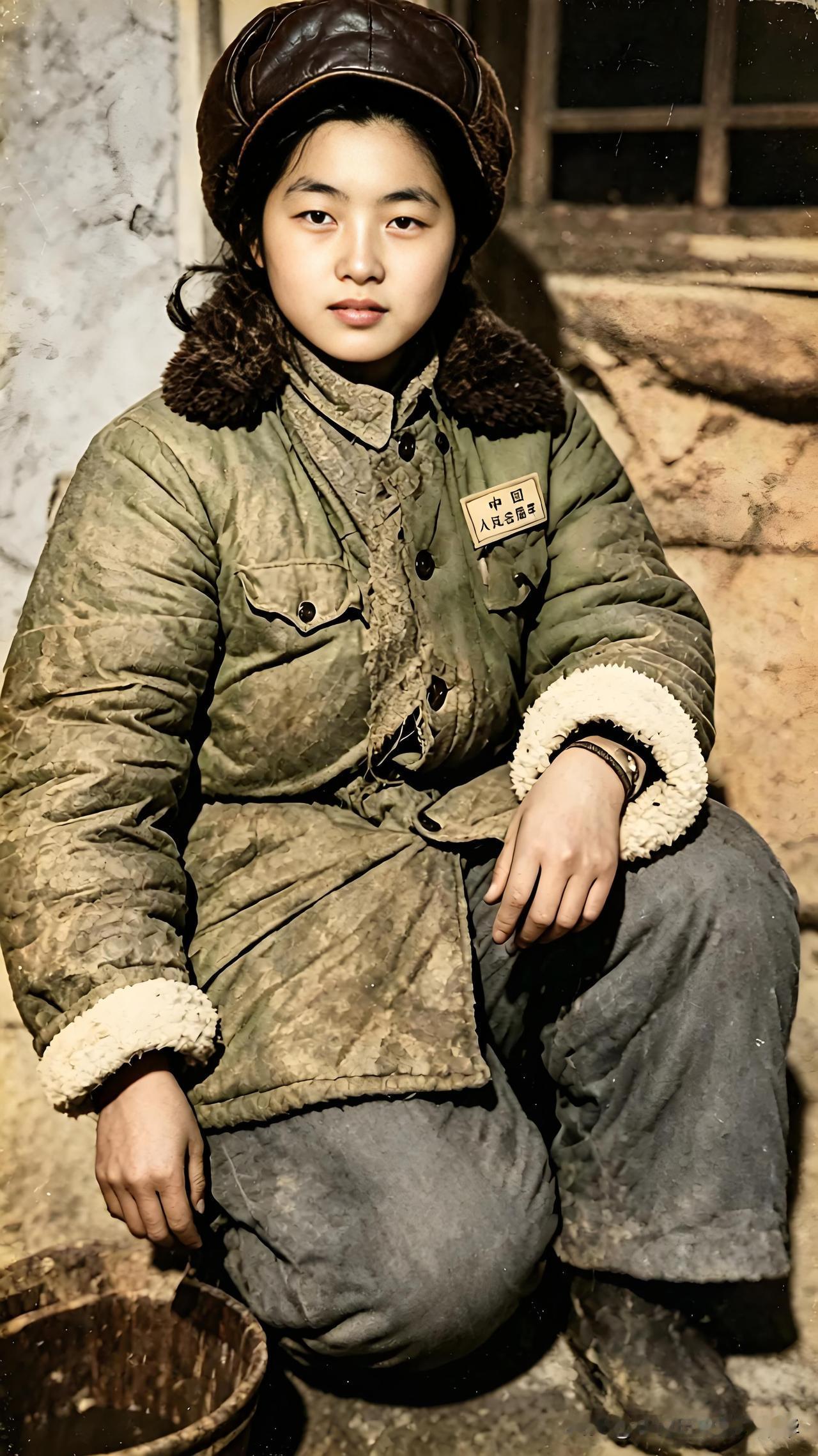 才十几岁的姑娘，穿着厚重棉衣，奔赴冰天雪地的朝鲜战场1952年抗美援朝战争时