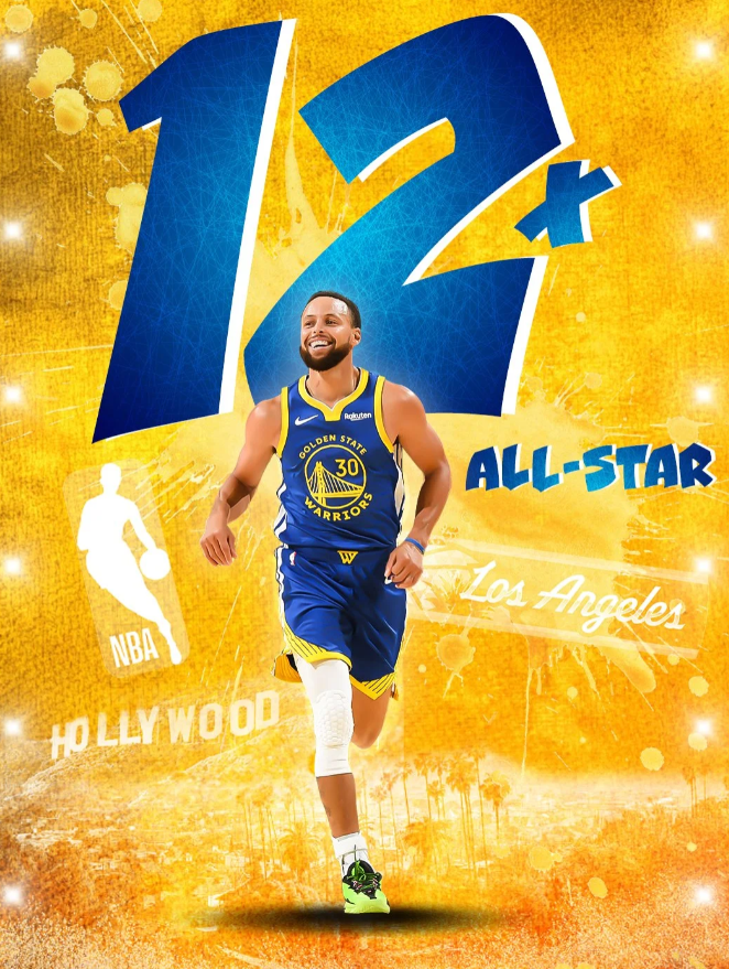 金州勇士队球星斯蒂芬-库里发推，表达了对自己第12次入选全明星的感激之情。“第