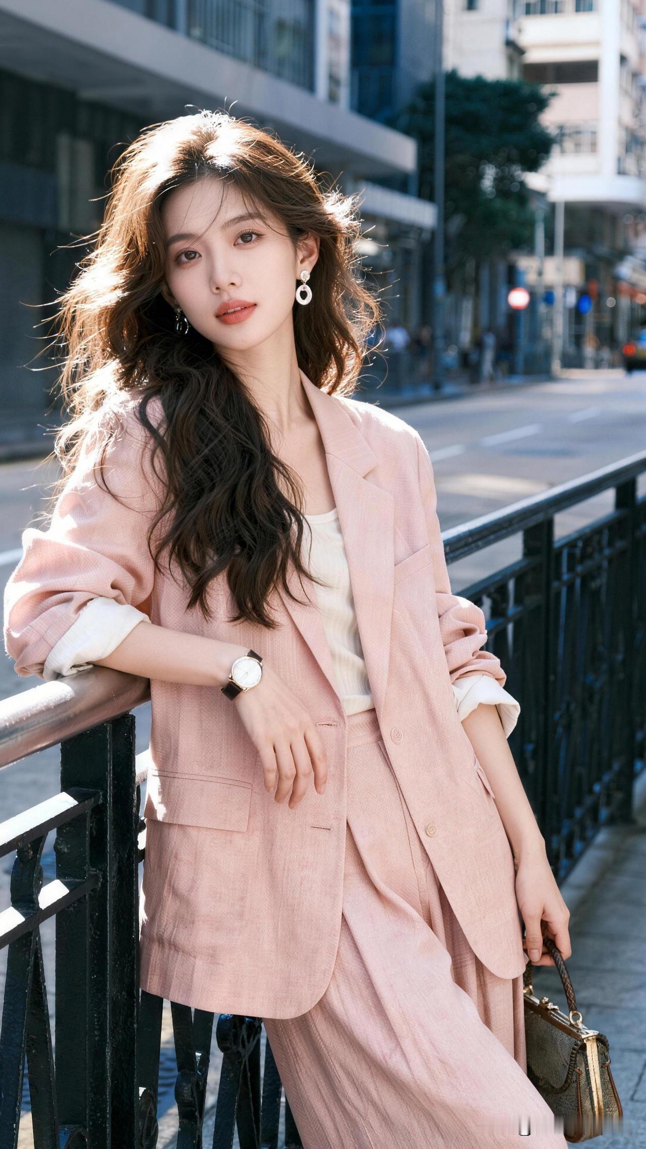 优雅粉套装，都市街拍风，时尚穿搭指南。见过哪些令人心动的街拍照片?