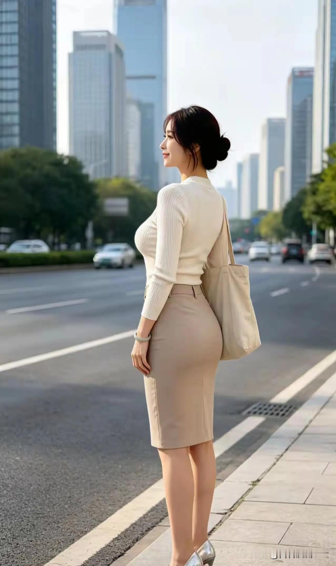 五言·都市妍峻宇连云起，长街映晓光。素衣凝雅韵，高髻敛清芳。静立风尘里