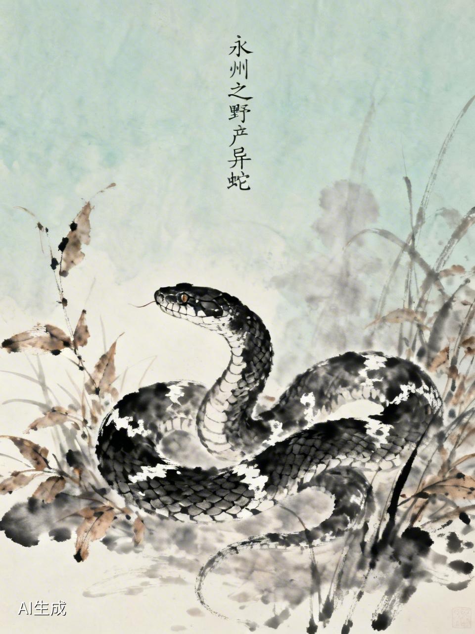 永州之野产异蛇，黑质而白章，触草木尽死。以啮人，无御之者。然得而腊之以为饵，可以