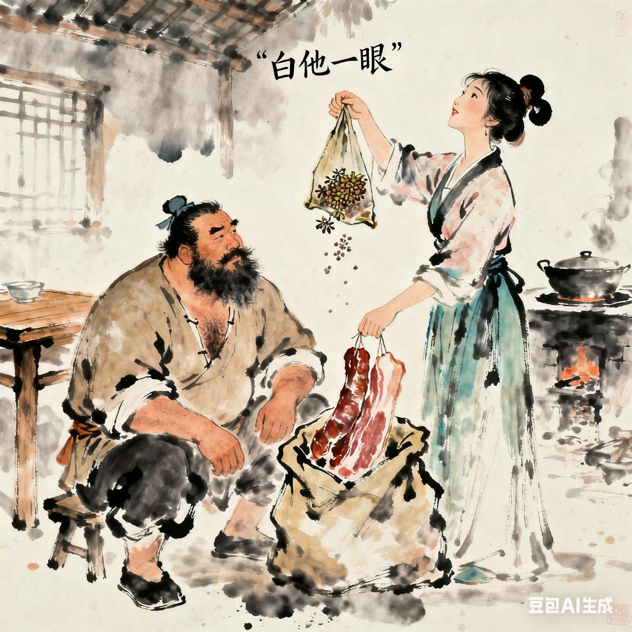 古代夫妻搞笑段子屠户媳妇要回娘家，提前三天就开始收拾包袱。屠户蹲在一旁看她往