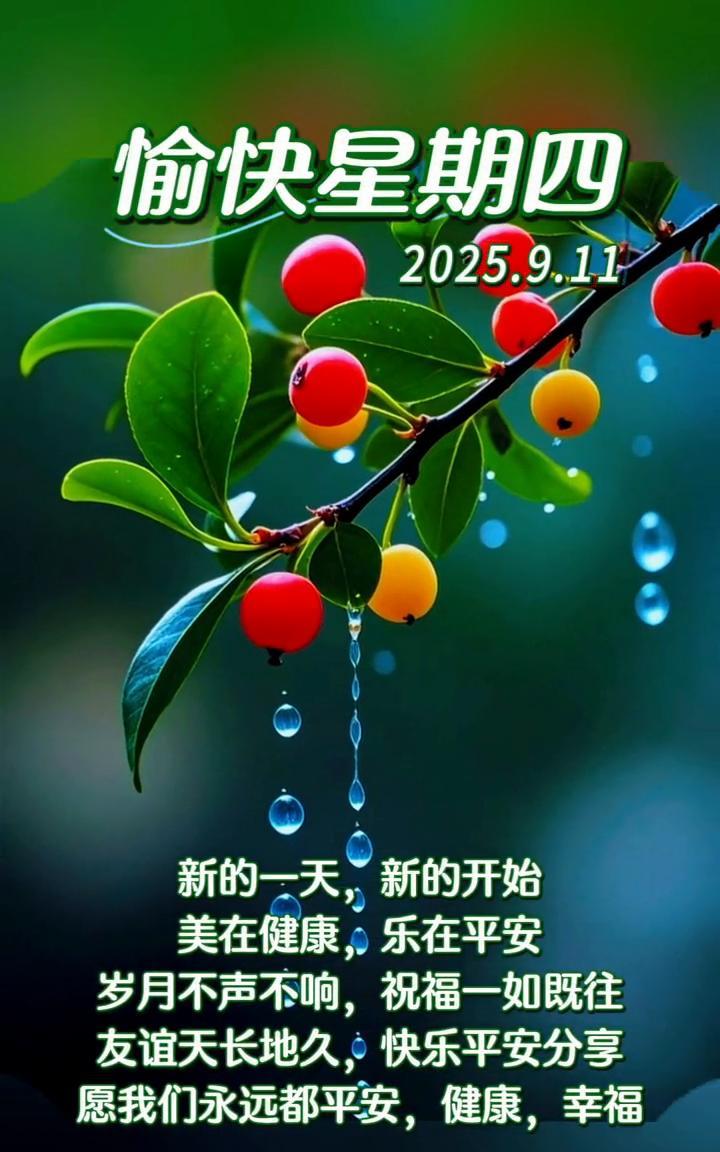 愉快星期四，2025.9.11。新的一天，新的开始。美在健康，乐在平安。岁月不声