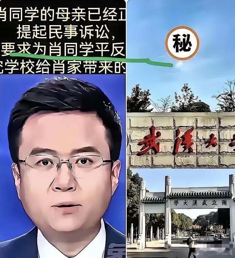 肖母将武大告了。​更爆出了武大选择牺牲肖同学的真实原因…肖母已将武汉大学告上