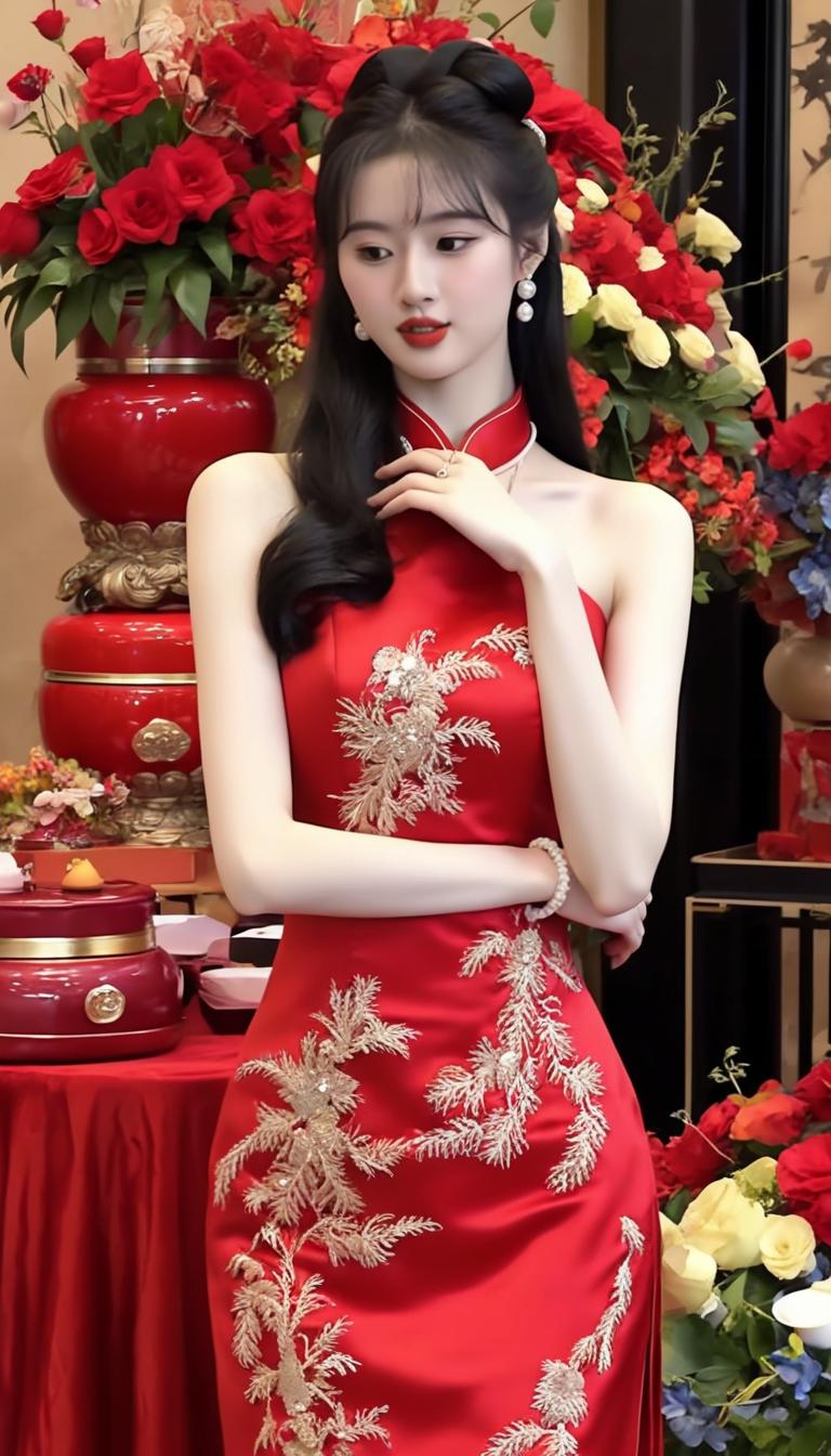 优雅红裙，惊艳时光，绽放如花🌸✨