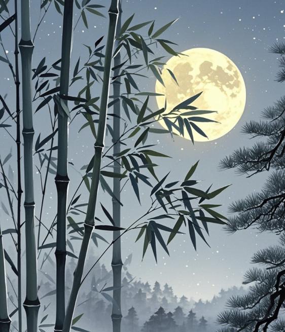 #上联:竹影清风摇月色，你对下联#下联我出：