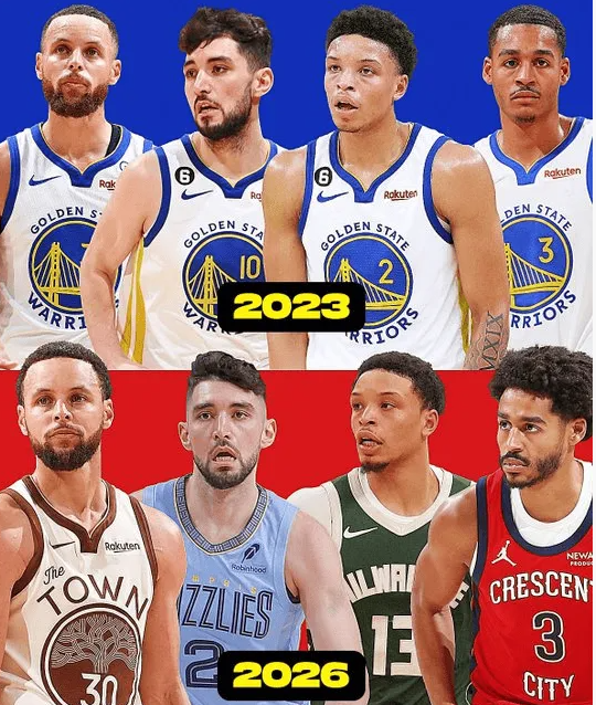 2023年的勇士拥有四名控球后卫：斯蒂芬-库里乔丹-普尔莱恩-罗林斯泰-