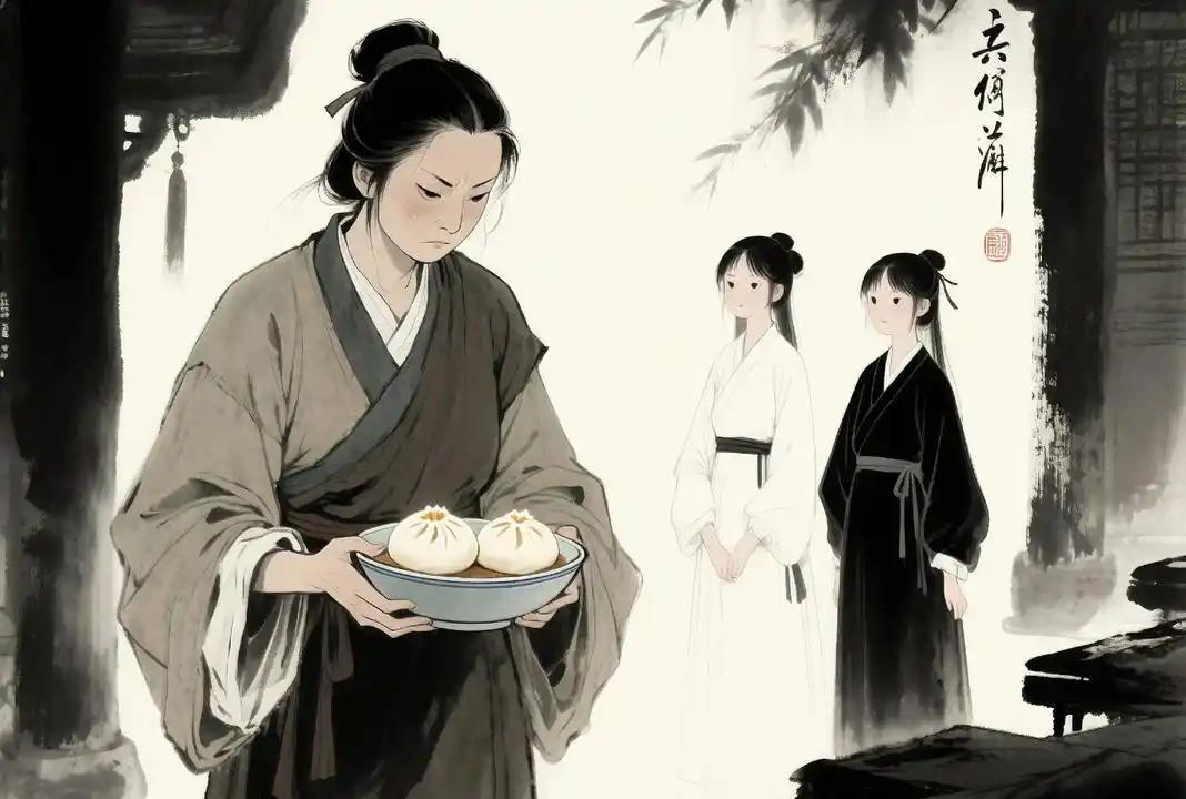 明末，闹饥荒，郭六的丈夫觉得家里没粮，自忖活不下去，就把父母托付给妻子郭六。郭六