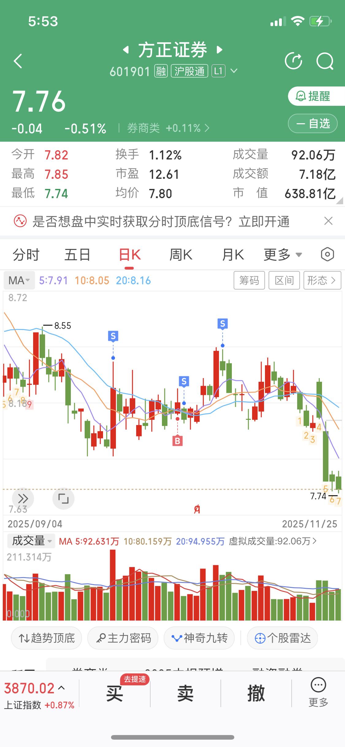 今天看券商，瞅了瞅方正证券。11月4日的公告显示，股东中国信达因经营需求，要在2